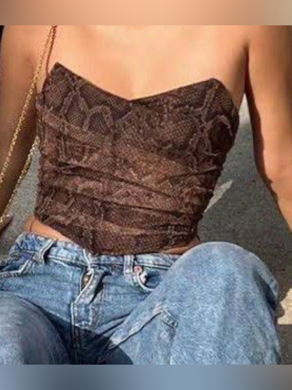 Zara Brown Snake-Print Crop Top